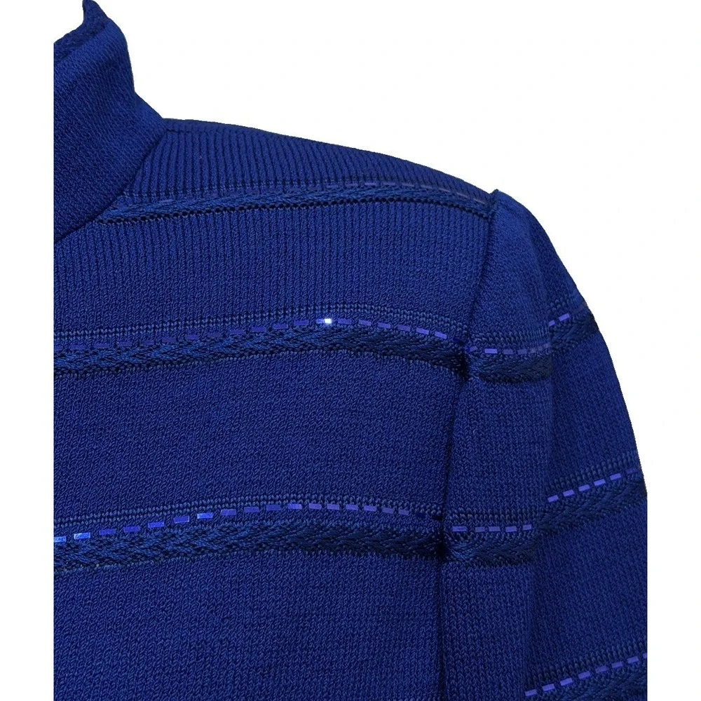 ST JOHN Evening Royal Blue Santana Knit Paillettes Sequins Tunic Jacket Size 8